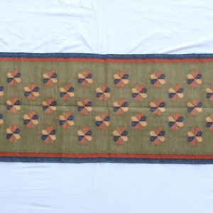 Multiple Sizes Cotton Green Modern Flowers Design Hand Woven Runner Rug- Flat Woven Washable Runner Killim
