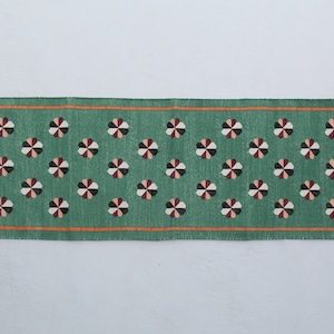 Multiple Sizes Cotton Green Modern Flowers Design Hand Woven Runner Rug- Flat Woven Washable Runner Killim