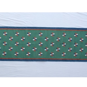 Multiple Sizes Cotton Green Modern Flowers Design Hand Woven Runner Rug- Flat Woven Washable Runner Killim
