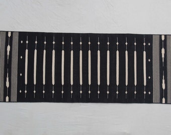 Multi Size Black And white Modern Striped Cotton Flat weave Hand woven Runner Rug- Reversible Runner Kilim