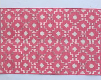 Multiple Sizes Dark Pink And White Handmade Rug- Hand Woven High Quality Cotton Flatweave Rug