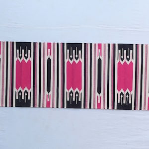 Multiple Sizes Cotton Modern Pink , Black And White Hand Woven Runner Rug- Flat Woven Washable Runner Killim