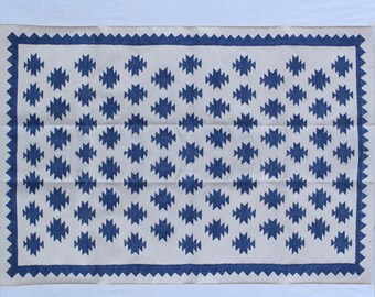 Multi Size Handwoven Traditional Rug -Blue And White Hand Woven Washable High Quality Cotton Flatweave Rug