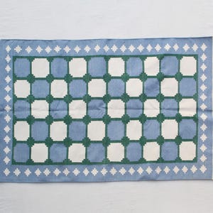 Tappeto svedese blu, verde e bianco di diverse dimensioni, fatto a mano - Tappeto in cotone di alta qualità, tessuto a mano