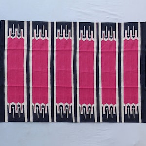 Multiple Sizes Pink ,White And Black Handmade Rug- Hand Woven High Quality Cotton Flatweave Rug
