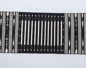 Multi Size Black And white Modern Striped Cotton Flat weave Hand woven Runner Rug- Reversible Runner Kilim