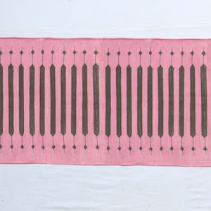 Multi Size Dark Pink And Dark Green Modern Striped Cotton Flat weave Hand woven Runner Rug- Reversible Runner Kilim
