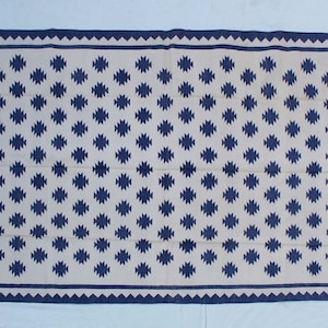 Multi Size Handwoven Traditional Rug -Blue And White Hand Woven Washable High Quality Cotton Flatweave Rug