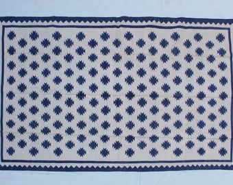 Multi Size Handwoven Traditional Rug -Blue And White Hand Woven Washable High Quality Cotton Flatweave Rug