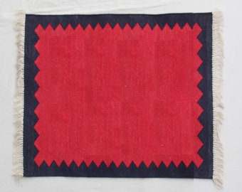 Square Sizes Red And Black Border Cotton Handmade Rug- Hand Woven High Quality Cotton Flatweave Rug