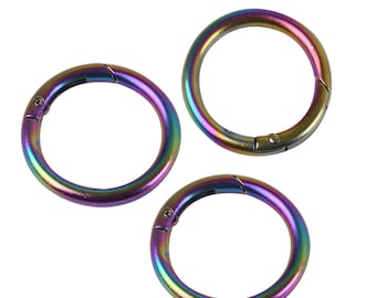 1 pouce et 1 1/4 pouce Rainbow Color Spring Gate Ring, métal rond O Ring - 4pcs