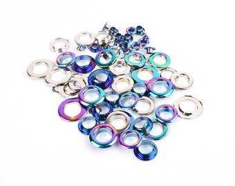 50x Rainbow Eyelet with Washer Leather Craft Repair Grommet Round Eye Rings For Shoes Bag Clothing Leather Belt Hat
