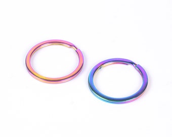 10pcs 30mm flat keyring, metal Rainbow Color Keyring