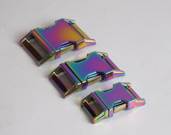 3/4" 1" 1 1/4" Curved Side Release Buckle Rainbow Color, Metal Quick Buckle For Pet Collars--2pcs