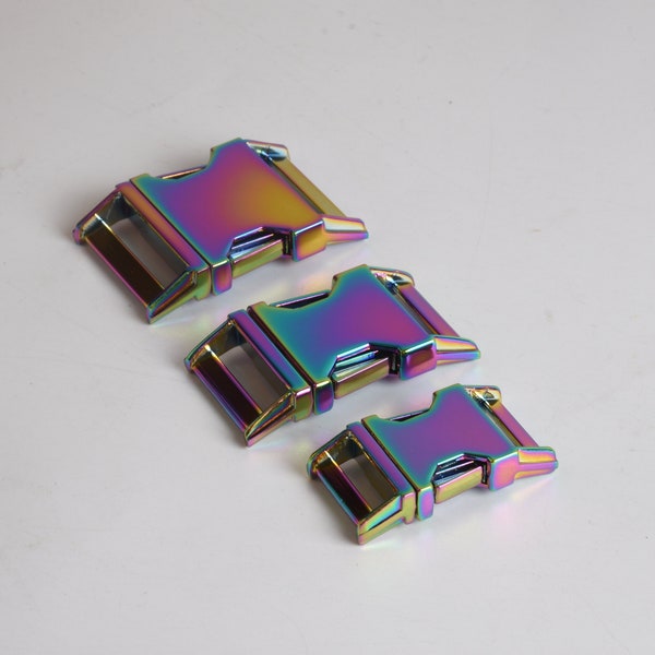 3/4" 1" 1 1/4" Curved Side Release Buckle Rainbow Color, Metal Quick Buckle For Pet Collars--2pcs