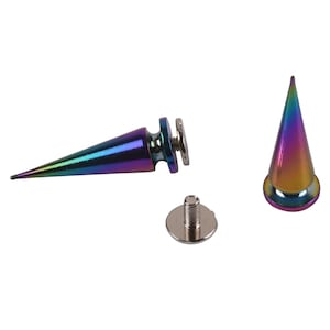 Rainbow Color Bullet Punk Spikes Leather Crafts Screw Punk Studs Bullet Cone Spike Stud Metal Screw Rivets Punk Stud Cone Rivets Screw Punk