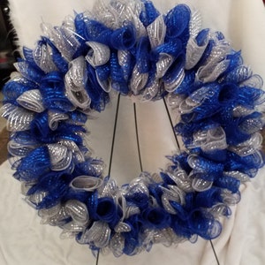 21&quot; wide blue and silver deco mesh wreath