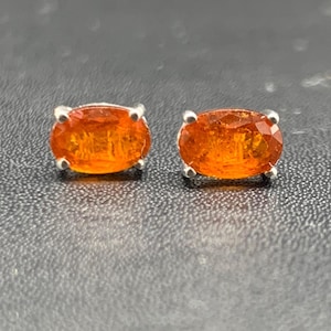 Natural Orange Kyanite Stud Earrings in Sterling Silver, Orange Kyanite Studs, Healing Crystal, Silver Jewelry, Perfect Gift For Her