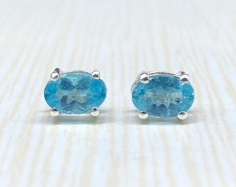 Paraiba Apatite Sterling Silver Stud Earrings: Handmade Healing Crystal