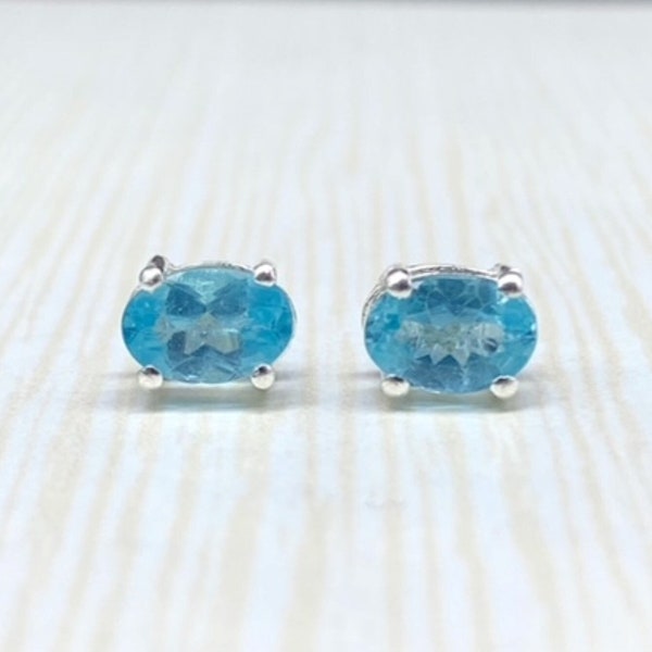 Paraiba Apatite Earrings in Sterling Silver, Apatite Stud Earrings, Handmade Earrings, Healing Crystal, Blue Apatite, Gifts For Her