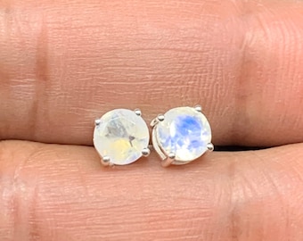 Natural Rainbow Moonstone Sterling Silver Stud Earrings, Crystal Healing