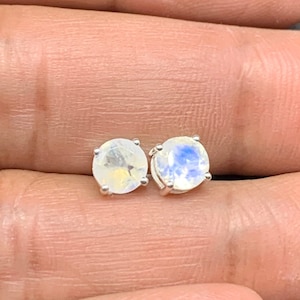 Natural Rainbow Moonstone Sterling Silver Stud Earrings, Crystal Healing