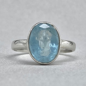 Natural Oval Aquamarine Silver Ring, March Birth Stone, Healing Crystal, Aqua Ring, Beryl Ring, Gifts For Her, 3.50 TCW, Ring Size US 7