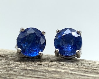 Himalayan Blue Kyanite Sterling Silver Stud Earrings, Healing Crystal