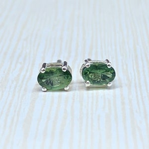 Green Apatite Earrings in Sterling Silver, Apatite Studs, Apatite Earrings, Stud Earrings, Handmade Earrings, Gifts For Her, Healing Crystal
