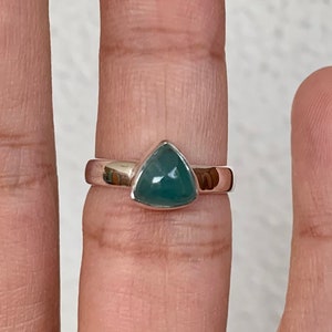Natural Fire Grandidierite Silver Ring, Trillion Cabochon Ring, Extremely Rare Grandidierite Ring, Green Blue Gemstone Ring, Ring Size US 6