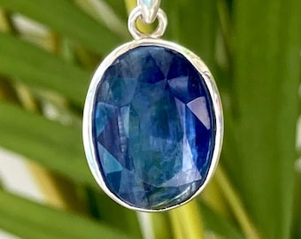 Royal Blue Kyanite Pendant, Sterling Silver Necklace, Chakra Healing Crystal 11.10 TCW