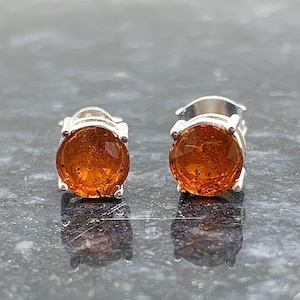 Natural Orange Kyanite Stud Earrings in Sterling Silver, Orange Kyanite Studs, Healing Crystal, Silver Jewelry, Perfect Gift For Her