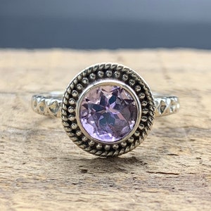 Natural Purple Amethyst Silver Ring, Purple Stone Ring, Handcrafted Ring, Solitaire Ring, Silver Ring, Gift For Her, Ring Size US 7.50