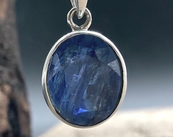 Royal Blue Kyanite Pendant, Sterling Silver Necklace, Nepal Crystal (10.10 TCW)