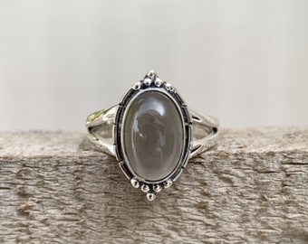 Top Quality Grey Moonstone Silver Ring, Handmade Sterling Silver Ring, Black Moonstone Jewelry, Boho and Hippie Ring, Natural Orthoclase