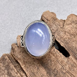 Natural Blue Chalcedony Silver Ring, Blue Chalcedony Handmade Ring, Silver Ring, Healing Crystal, Gifts For Her, Ring Size 6.50