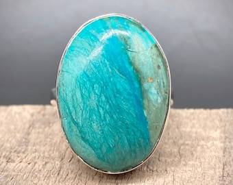 Anello regolabile in argento sterling con opalina naturale, cristallo curativo (19,69 TCW)