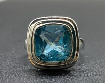 Cushion Swiss Blue Topaz Sterling Silver Ring, US Size 8