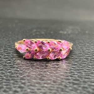 Natural Pink Sapphire Leaf Ring | Marquise-Cut Sapphire in 18K Rose Gold Over Sterling Silver | Birthstone & Statement Ring