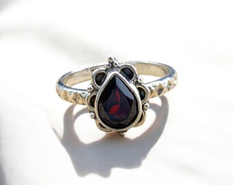 Red Garnet Sterling Silver Ring: January Birthstone, Boho Hippie Jewelry, US Size 7