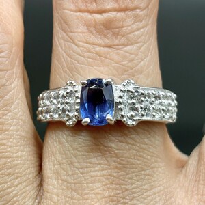 Royal Blue Kyanite Cluster Ring | Cushion Cut 7x5MM Sterling Silver Statement Ring US Size 9