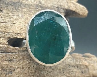 Faceted Grandidierite Sterling Silver Ring, US Size 7