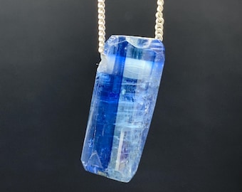Himalayan Blue Kyanite Crystal Pendant: Sterling Silver Healing Necklace