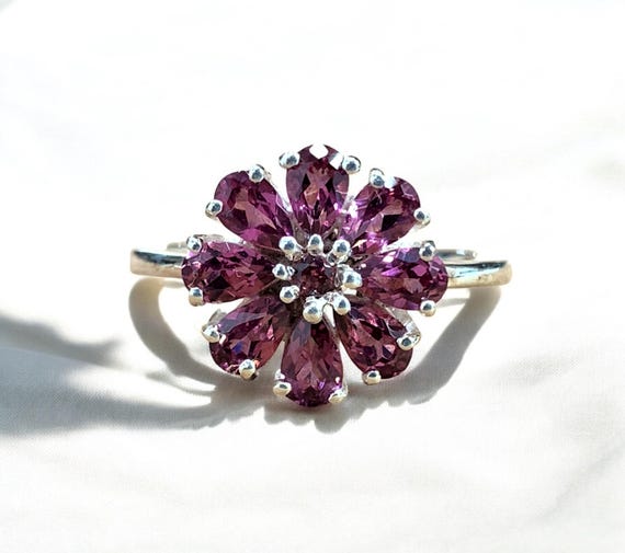 セール　マラヤガーネットペアシェイプ マラヤガーネットフラワーリング：ペアシェイプスターリングシルバー