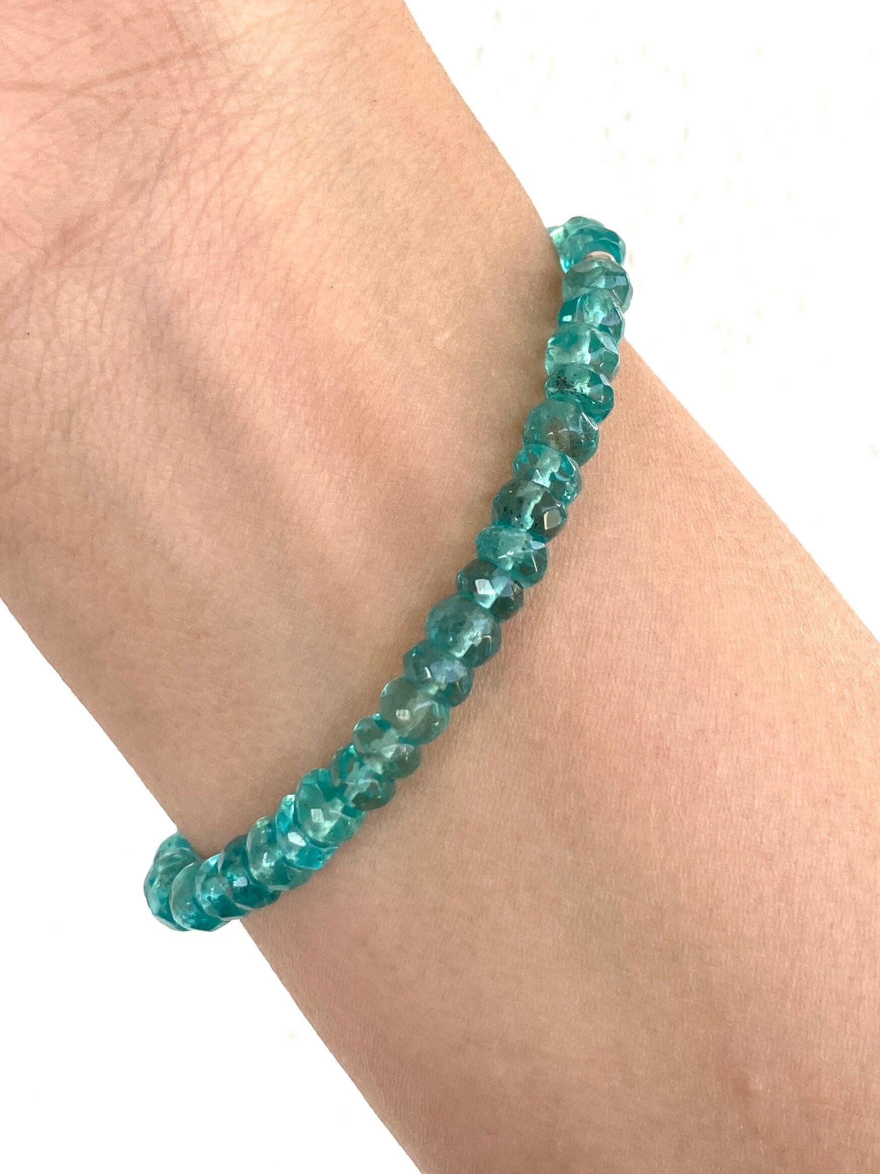 Emerald Apatite Faceted Roundel Bracelet, Apatite Stretchy Bracelet, Healing Crystal, Handmade Jewelry, Rare Gemstone Crystal, One For All