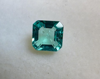 Faceted Emerald Color Apatite Gemstone, Greenish Blue Apatite (1.07 TCW, Asscher Cut 6.00MM)