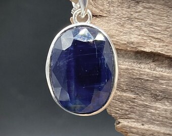 Royal Blue Kyanite Sterling Silver Pendant Necklace, Nepal Gemstone 11.10 TCW