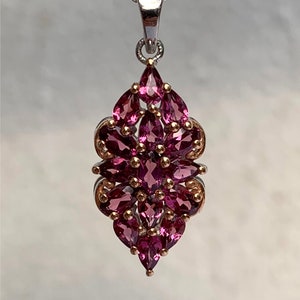 Natural Pink Malaya Garnet Cluster Pendant in Sterling Silver with 18K Rose Gold Highlights and Chain | Healing Crystal Gift Jewelry