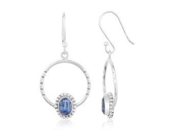 Blue Kyanite Sterling Silver Dangle Earrings: Himalayan Gemstone (2.18 TCW)