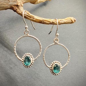 Natural Emerald Green Kyanite Dangle Earrings 2.00 Ct | Circle Drop Earrings in Sterling Silver | Tanzanian Kyanite Jewelry